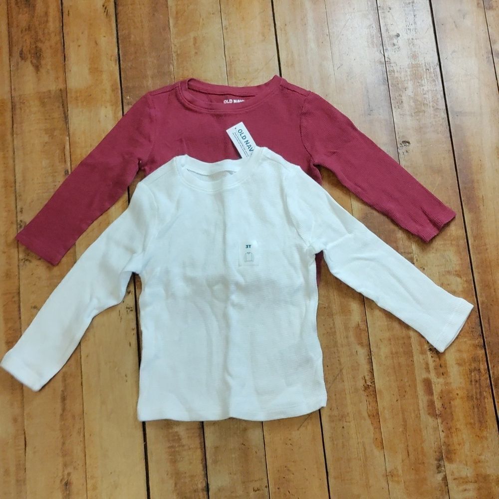 Old Navy shirt 3T bundle long sleeve waffle knit red white new cotton spring